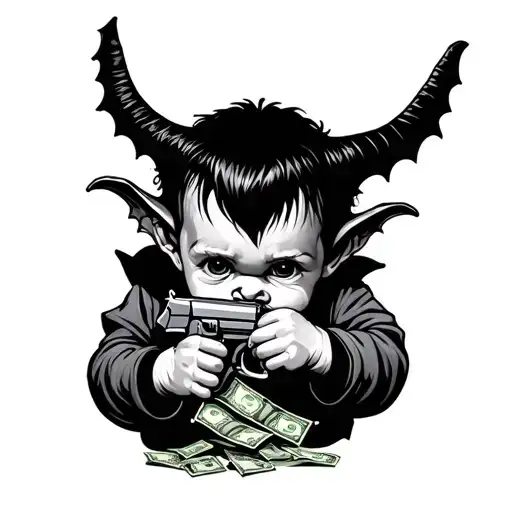 Baby Demon Holding Guns Money Drugs