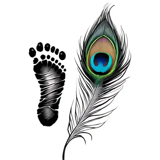 Baby Footprint And Peacock Feather