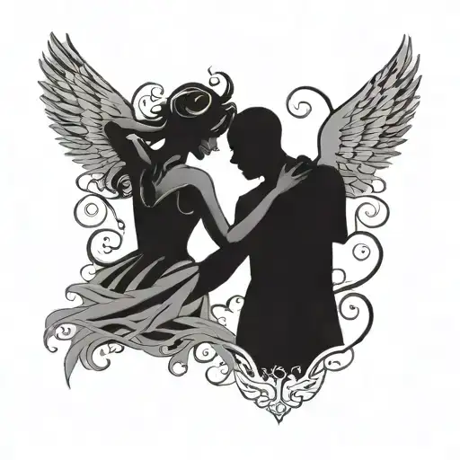 Silhouette Of Couple Dancing To Heaven Holding Hands