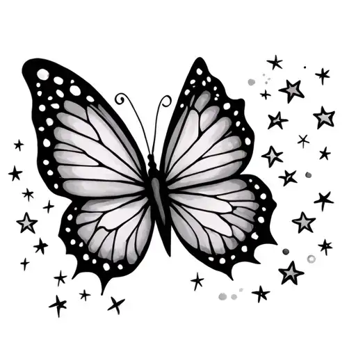 Girly Butterfly And Stars Forming The Shape