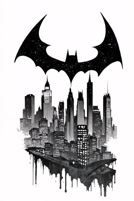 Gotham City Skyline With Bat Signal Shining