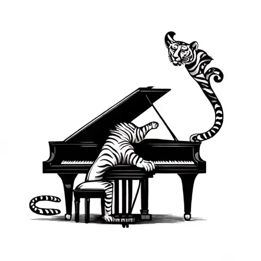 Tiger Is Playing A Piano