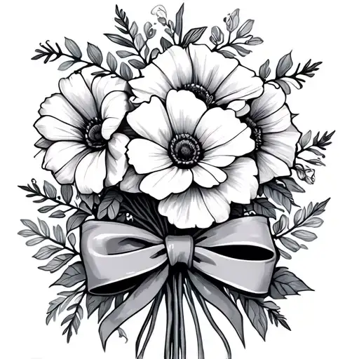 Birth Flowers Of July And January In A Bouquet With A Bow Around The Stem