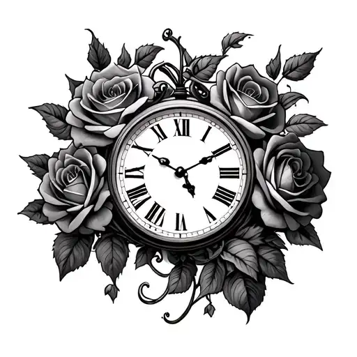 Clock And Roses Growing