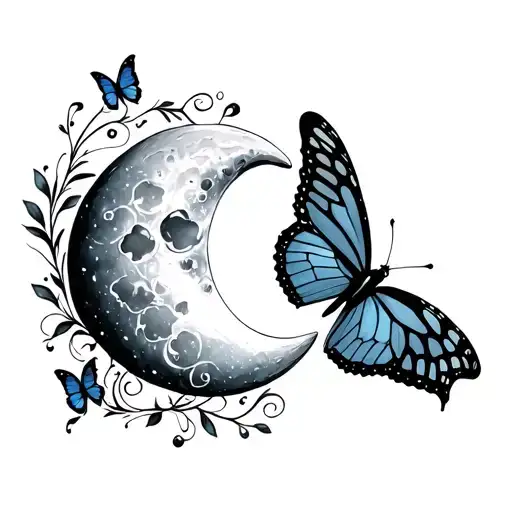 First Quarter Moon And Butterfly