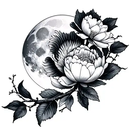 Fish Peonie Flowers Moon Cherry Blossom
