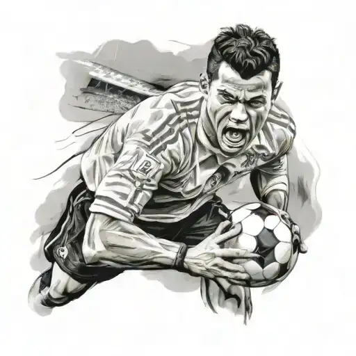 A Realistic Portrait Of Ronaldo In Action On The Football Field