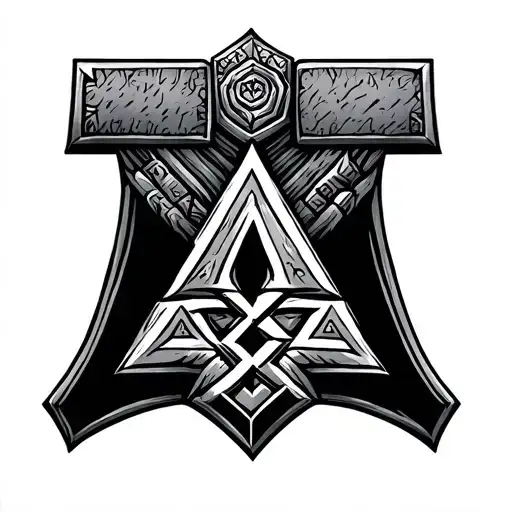Valknut And Thor Hammer Fine Line