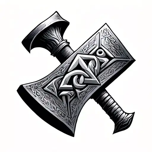 Valknut And Thor Hammer Fine Line Tattoo Design Inspired