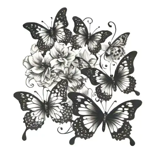 Semicolon Out Of Butterflies Tattoo Design
