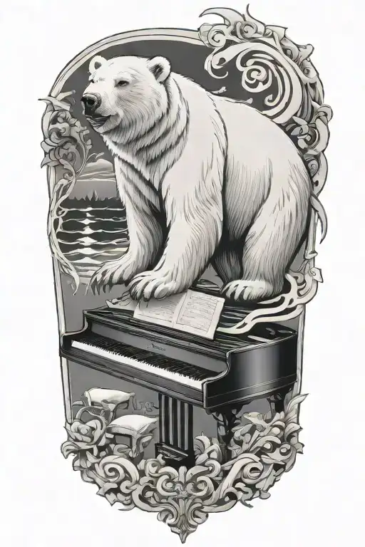 Piano Notes Spinning Around Polar Bear