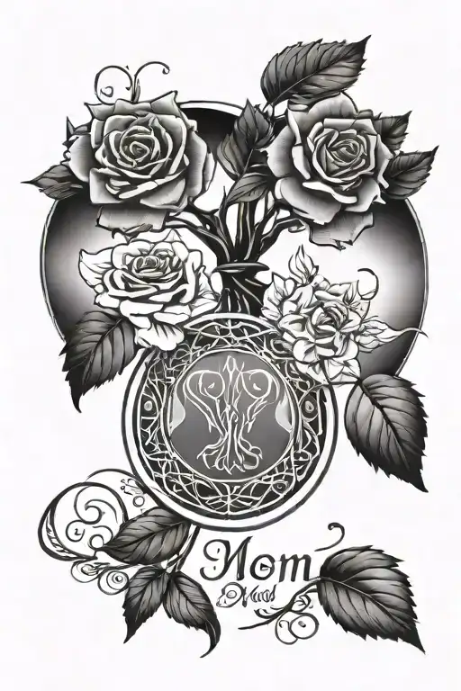 Mom And Dad Words With Rose And Tree Of Life In The Infinite Symbol