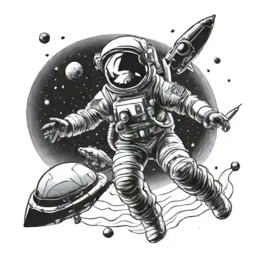 Ufo Light Beaming Down On Astronaut Floating In Space