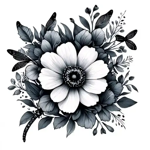 Birthflowers For Months March And October With Dragonfly