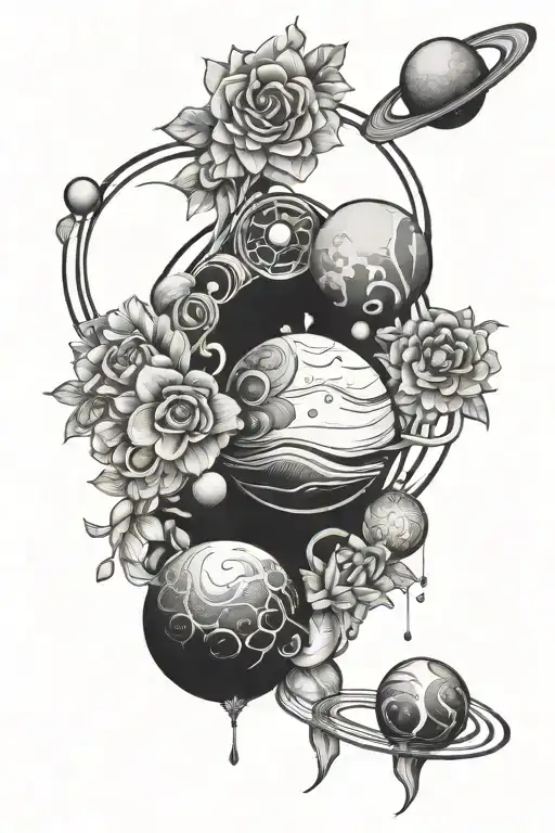 Floral And Planets Orbiting