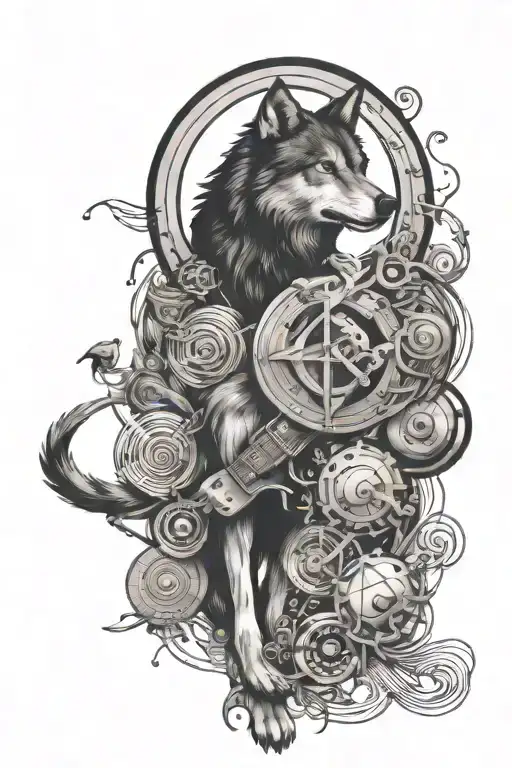 A Mystical Scene Of A Wolf Leading A Traveler Through Different Music Genres Around The World