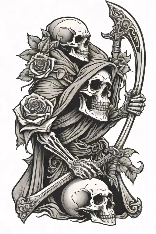 Skull And Roses Reaper Holding A Scythe
