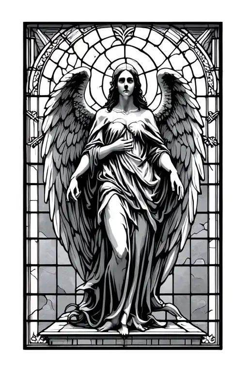 Angel Of Death Standing In Front Of Stained Glass Window