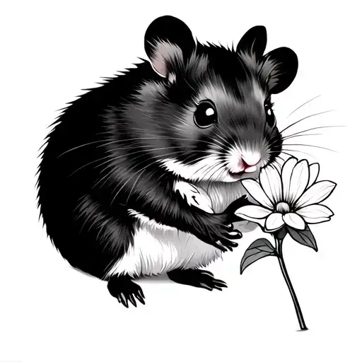 Hamster Line Tattoo Simple Hamster Holding A Flower
