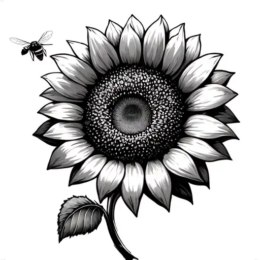 Sunflower With A Bee Flying