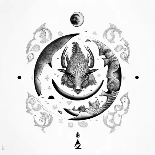 Zodiac With Moon Sky And Ocean