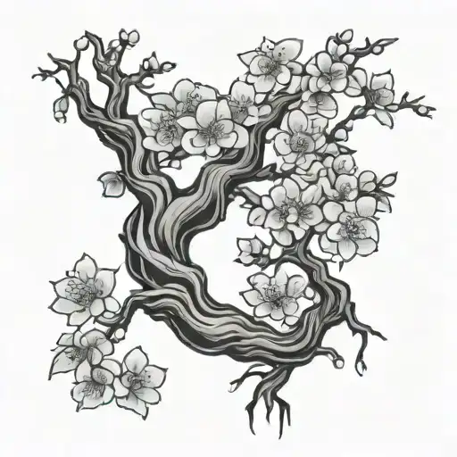 Cherry Blossom Tree With 5 Accent Flowers And Roots