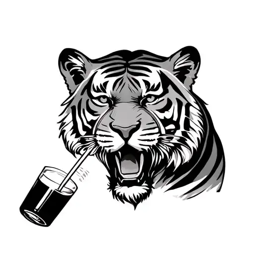 Tiger Is Drinking Alcohol From The Straw