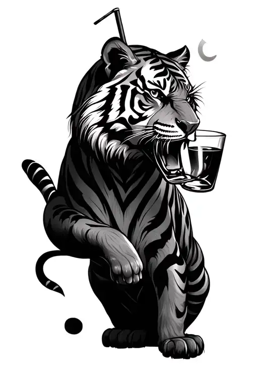 Tiger Is Drinking Alcohol From The Straw