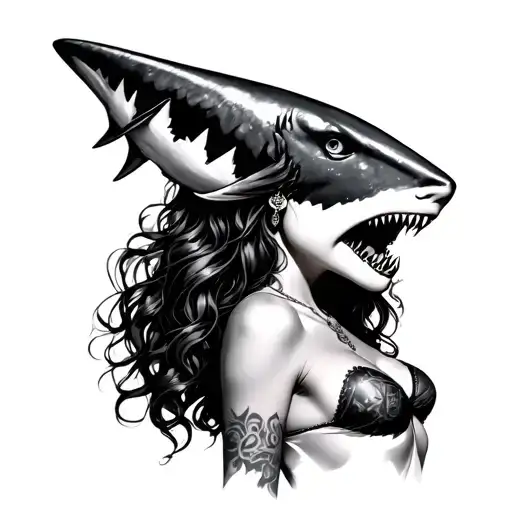 Sexy Woman Wearing Shark Headpiece Women