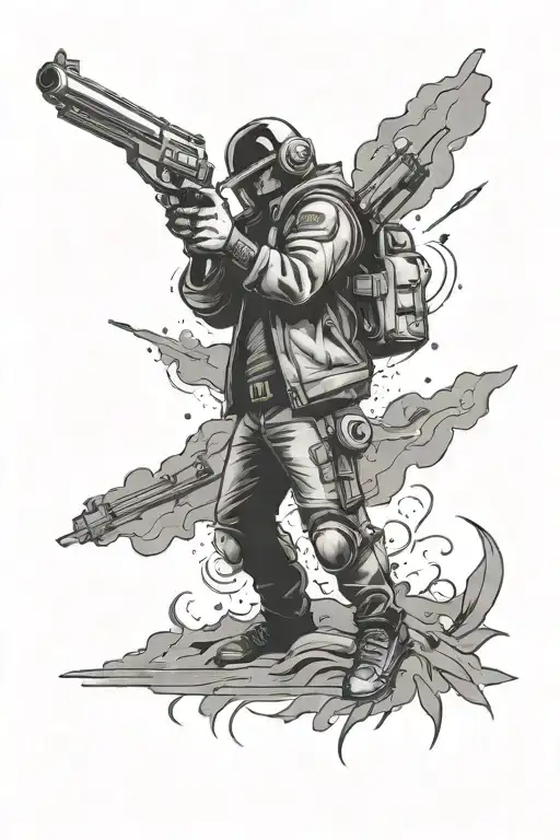 Space And Gunman Holding A Revolver