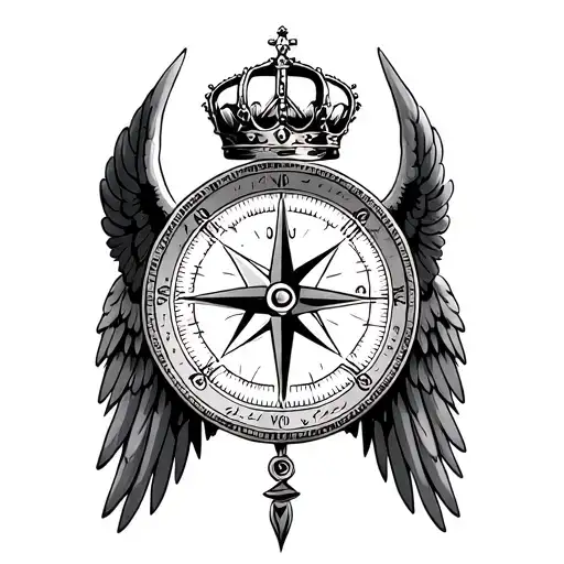 Beginner Compass Facing North With A Cross Angel Wings Crown