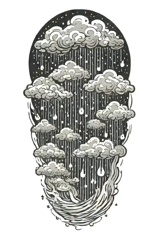 Rain With Cloud Tattoo Has Left Side Is Half Circle Boundry Shape