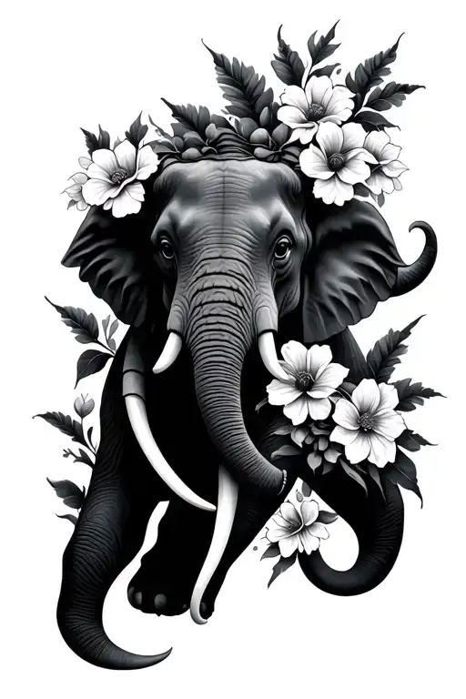 Elephant And Flowers In