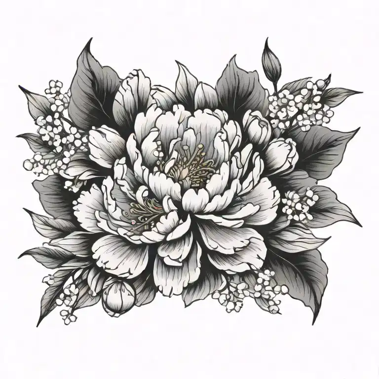 Peony Flower And Cherry Blossom