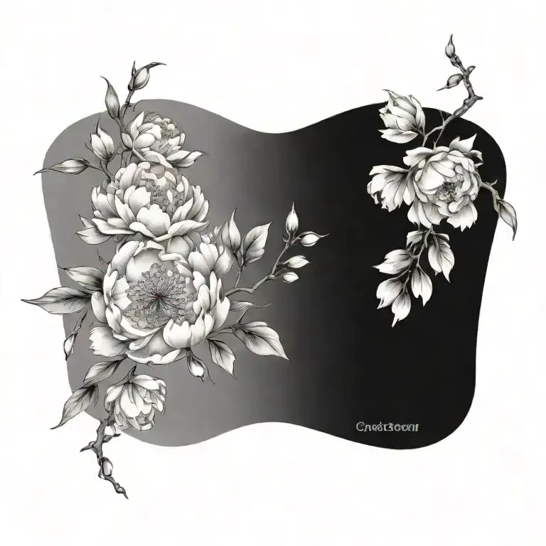 Peony Flower And Cherry Blossom