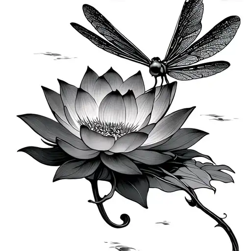 Lotus And Dragonfly Flying