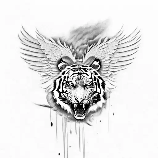 Tiger Skull With Feathered Wings