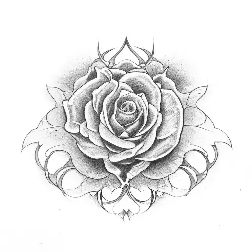 Full Dark Black Flower With White Outline