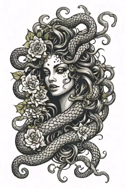 Medusa Eyes Only Surrounded Flowers And Leaves And Snakes