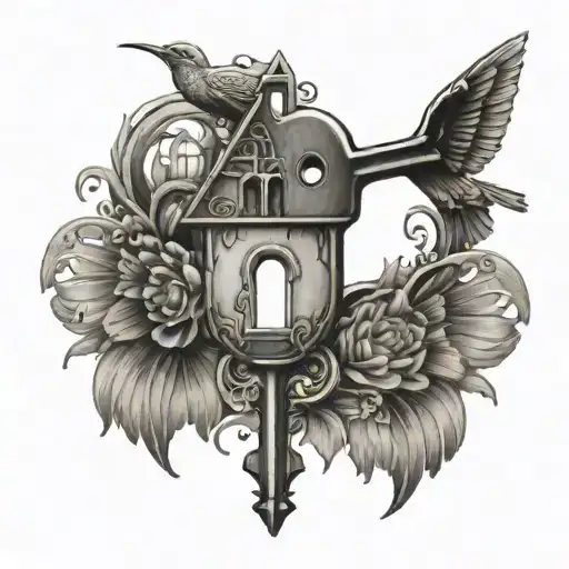 House Key With A Birds Wing On One Side And A Fairy Wing On The Other