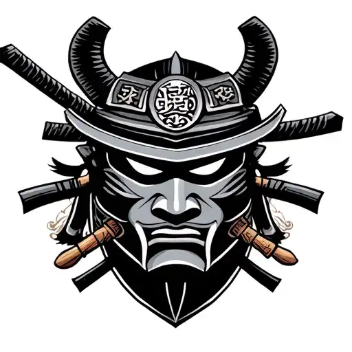 Samurai Mask With Minamoto Clan Crest Featuring