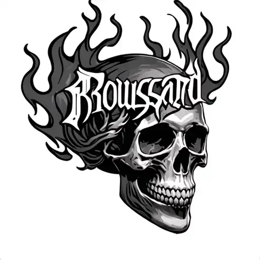 Name Broussard Wrapped Around A Flaming Skull