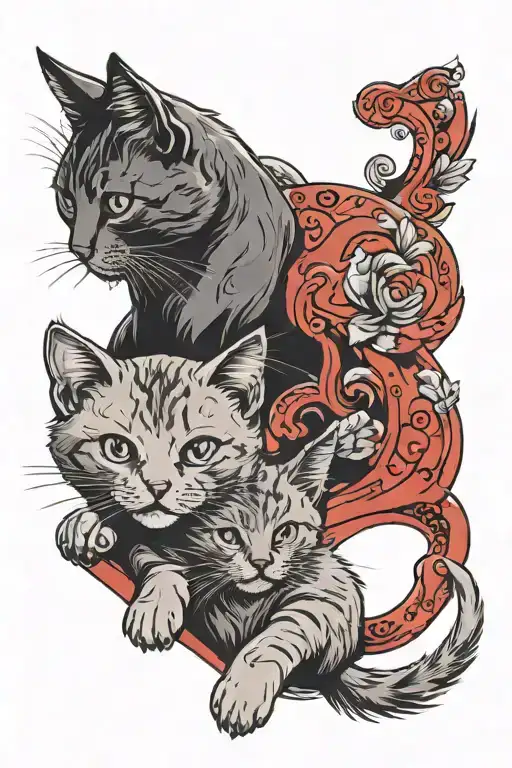 2 Cute Cats Playing With Red Background