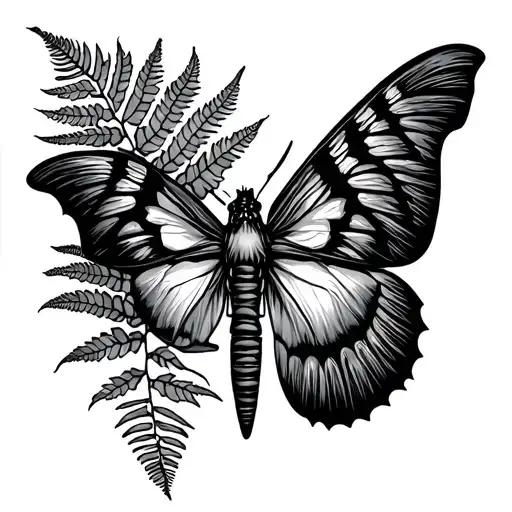 Right Part Is Half Of Moth And Left Part Fern Leaf