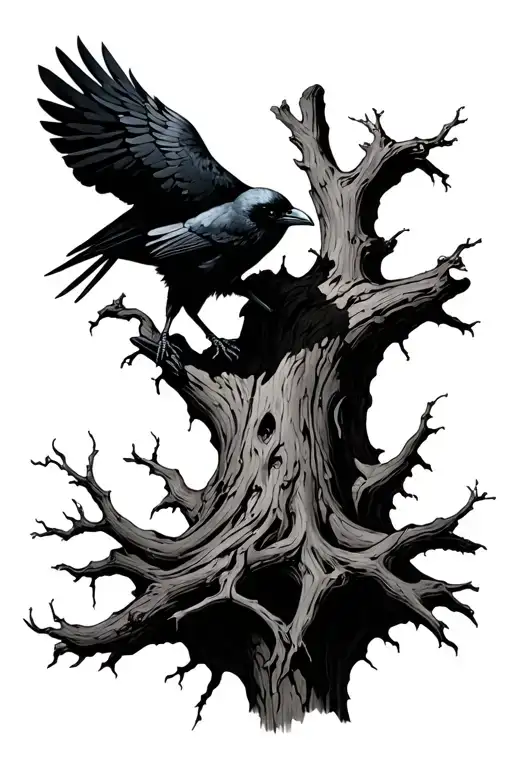 Dead Tree With Crow Perched On Top