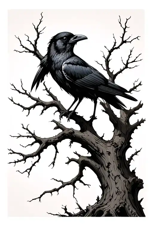 Dead Tree With Hurt Crow Perched