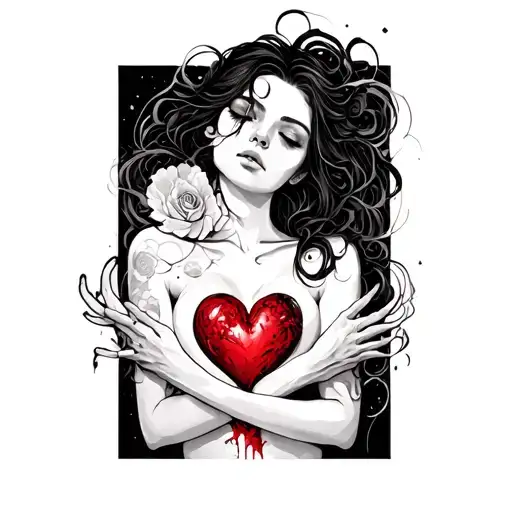 Abstract Woman With A Heart Damaged In Her Arms