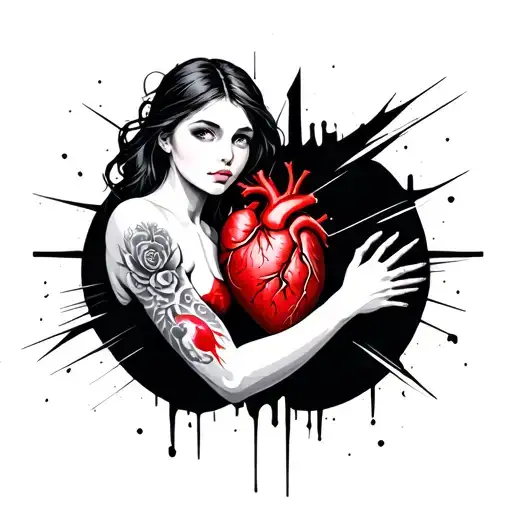 Woman With A Heart Damaged In Her Abstract Arms
