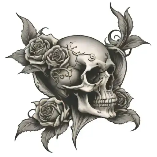 Skull And Roses Intertwined