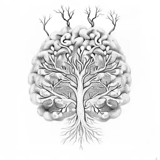 Tree Of Life And Flowers Growing Out Of Brain